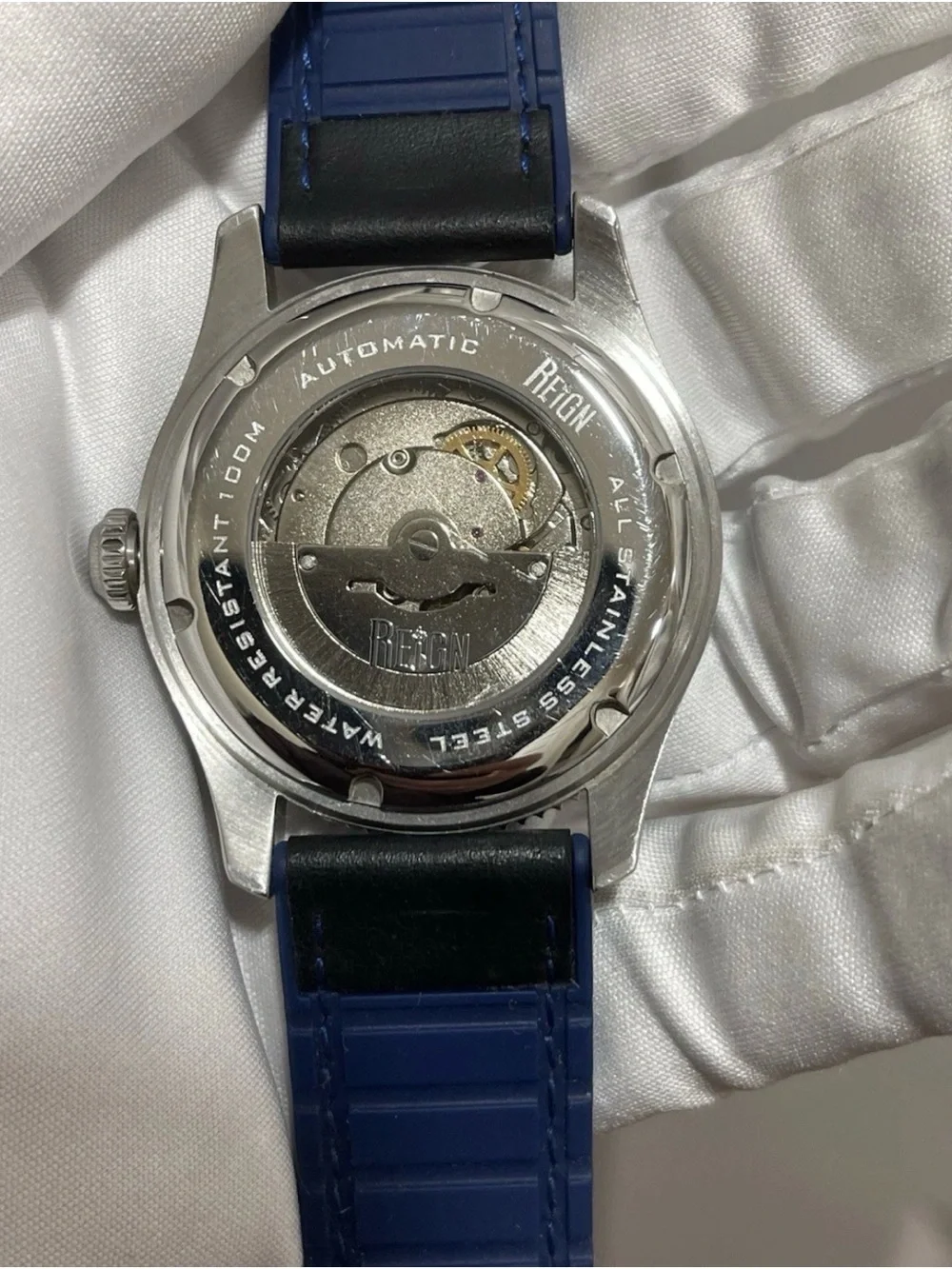 Reign Elijah Automatic Men's Diver Watch 42mm Black/Blue Leather Rubber